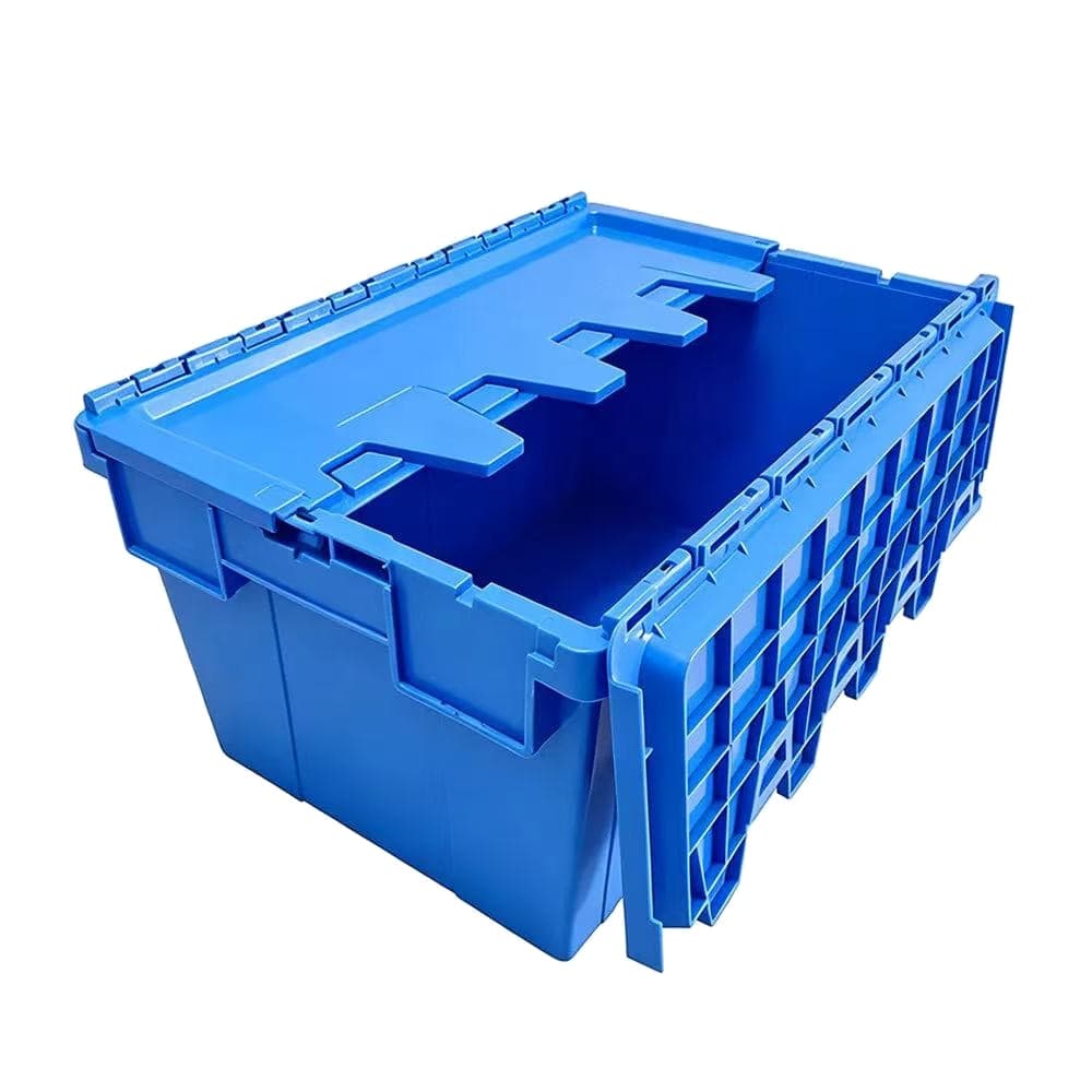 Open blue reusable moving crate
